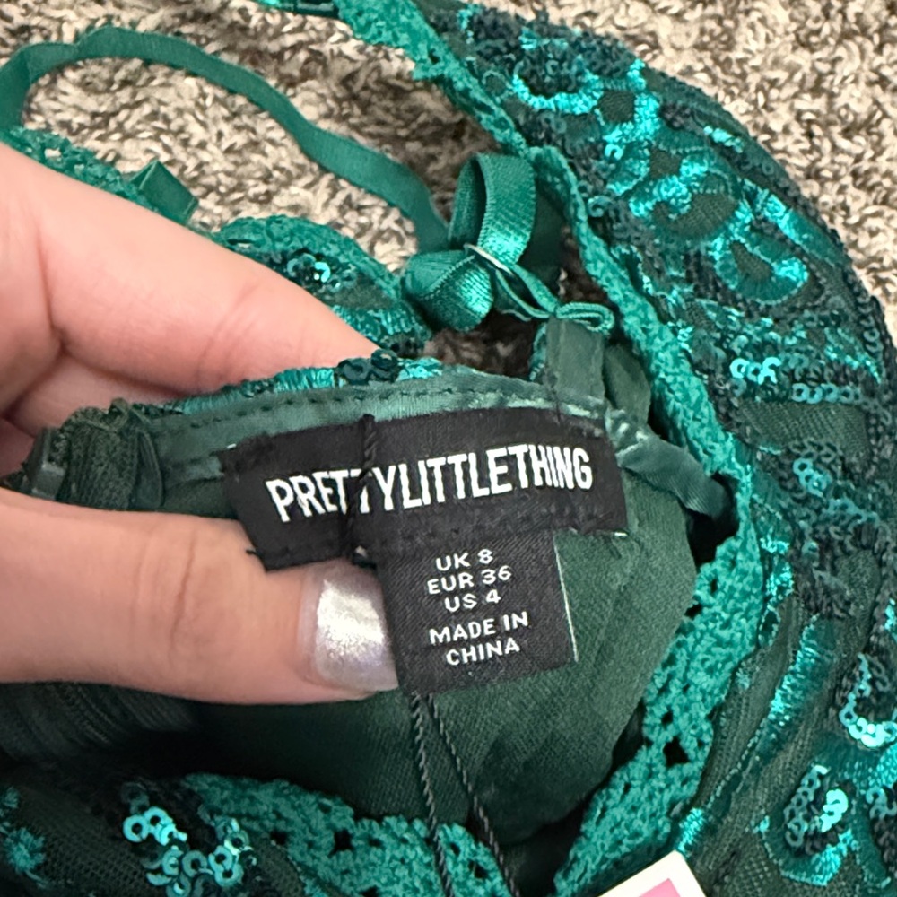 PrettyLittleThing Teal Sequin Dress - Picture 3 of 6